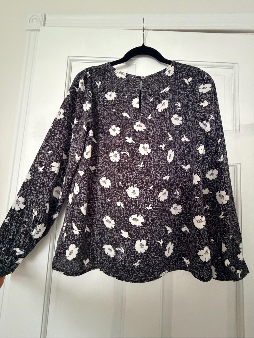 J. Crew Black Blouse with White Floral Print - Picture 3 of 3